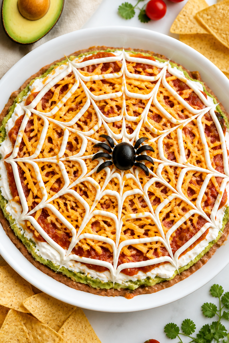 Spooky Spider Web Taco Dip