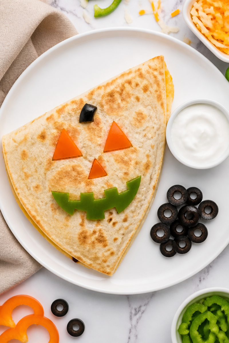 Spooky Jack O Lantern Quesadilla