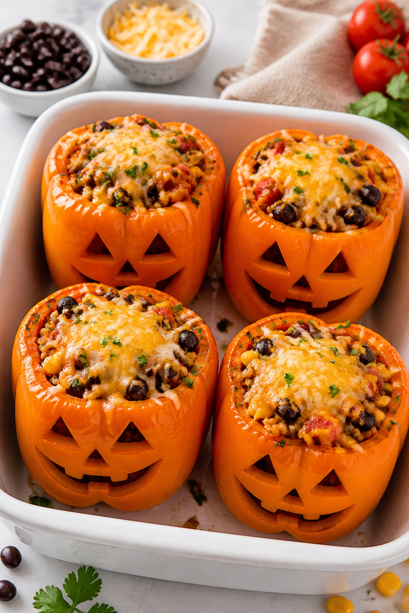 Halloween Jack O Lantern Stuffed Pepper