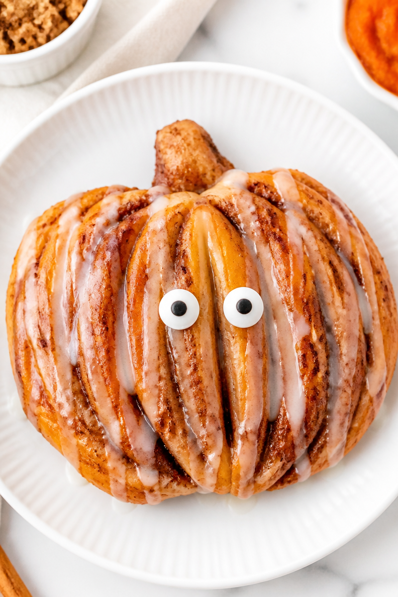 Spooky Pumpkin Shaped Cinnamon Roll