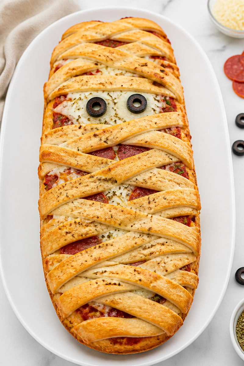 Halloween Mummy French Bread Pizza
