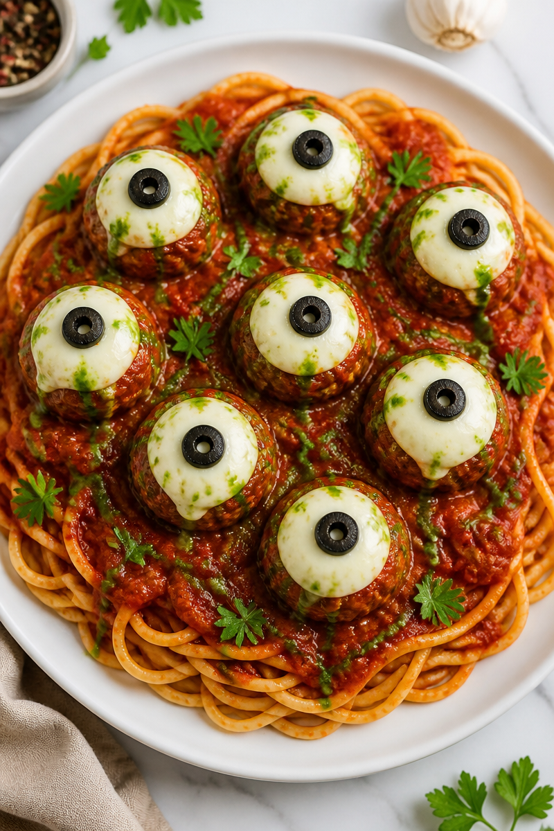 Halloween Eyeball Spaghetti and Meatball