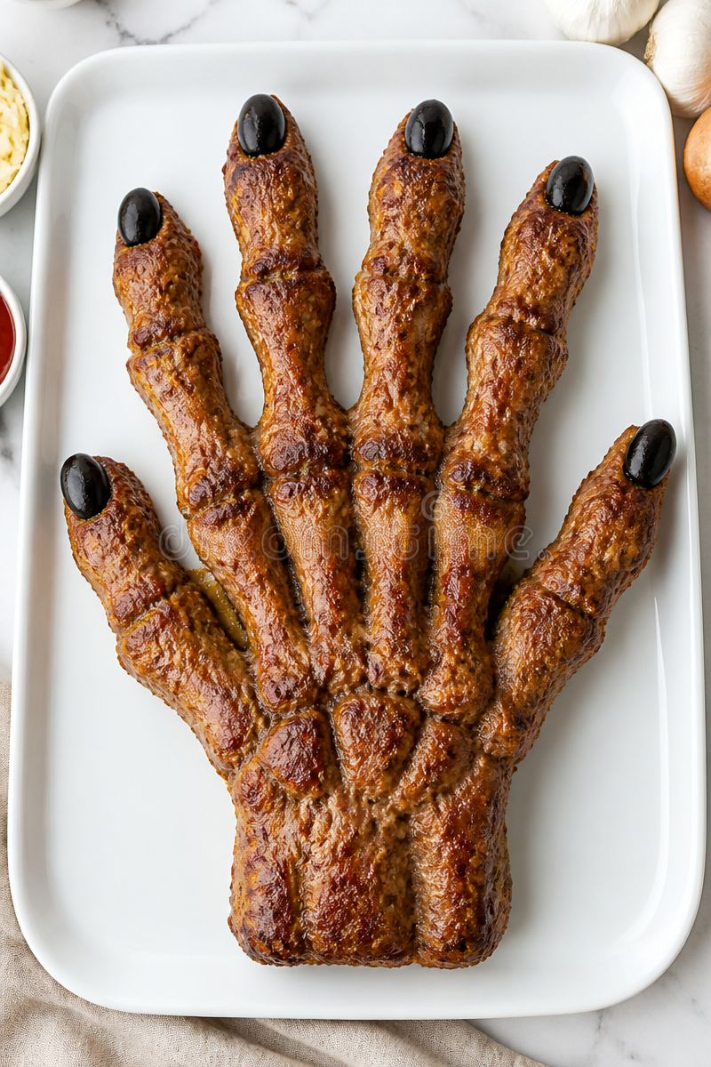 Creepy Skeleton Hand Beef Meatloaf