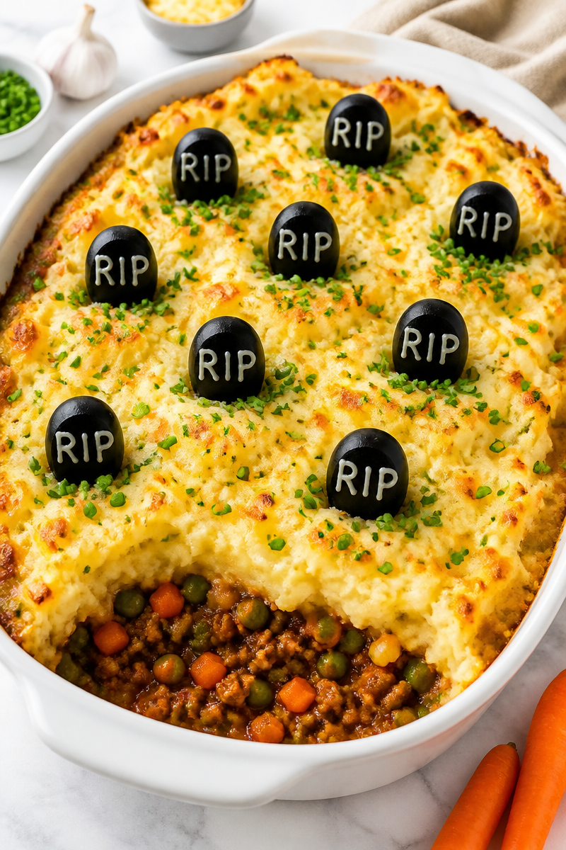 Spooky Graveyard Shepherd Pie Casserole