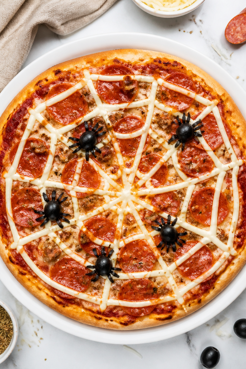 Spooky Spider Web Pepperoni Pizza