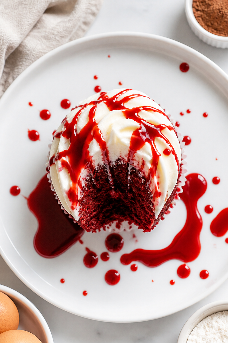 Bloody Vampire Bite Red Velvet Cupcake