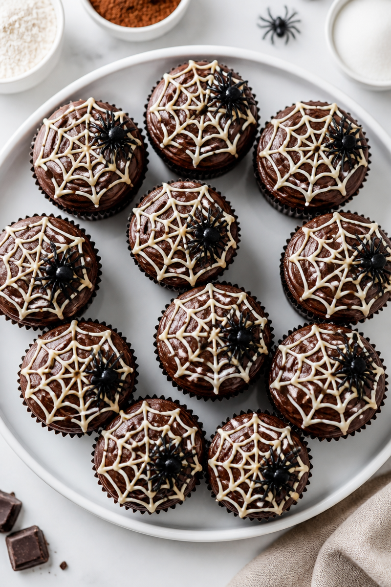 Spooky Spider Web Chocolate Cupcake