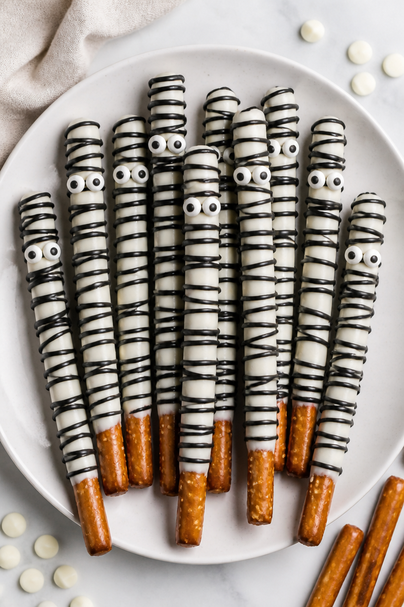 White Chocolate Halloween Mummy Pretzel
