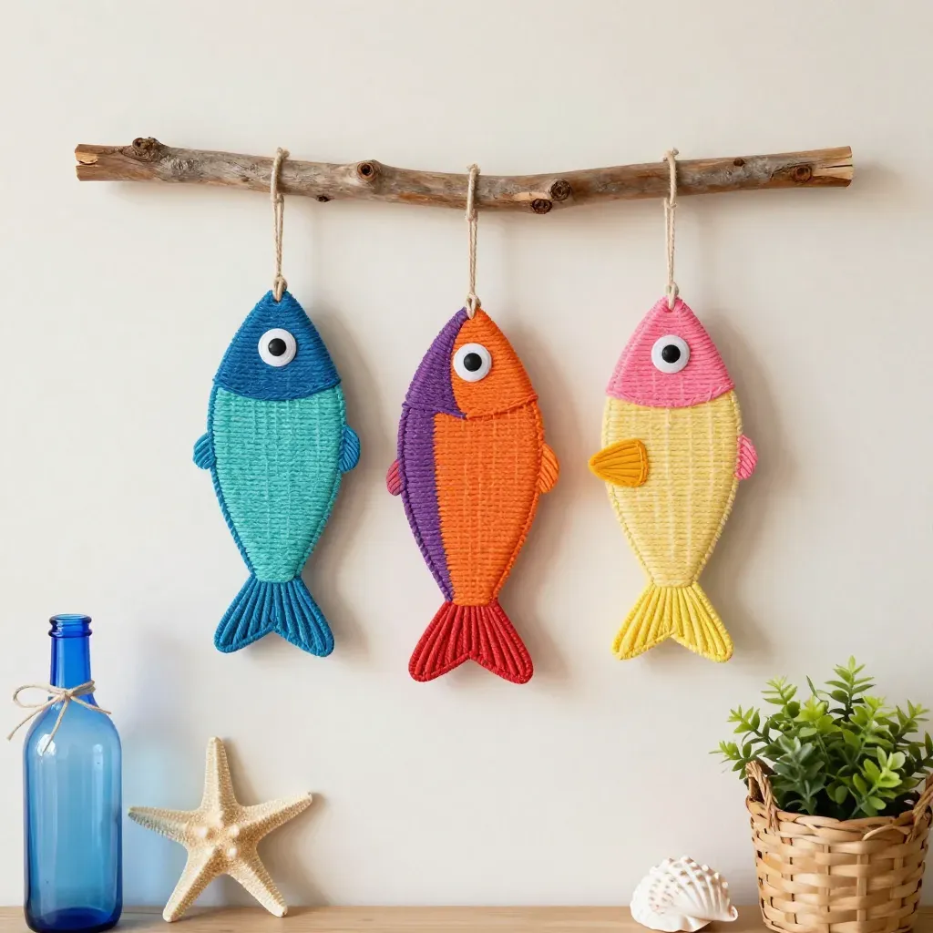 Cardboard And Yarn Fish Turns Into Cheerful Decor