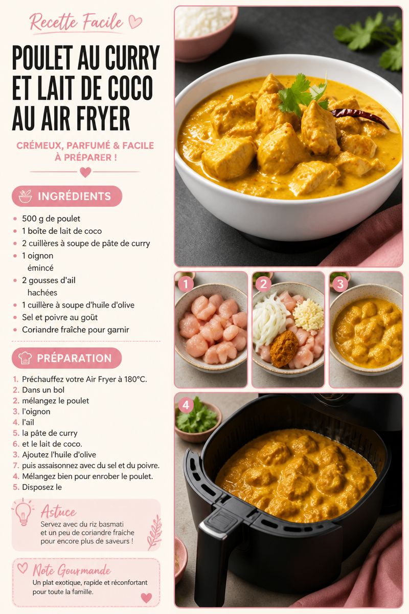 Poulet au Curry et Lait de Coco au Air Fryer