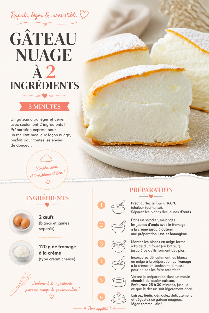 GÂTEAU NUAGE À 2 INGRÉDIENTS - 5 MINUTES