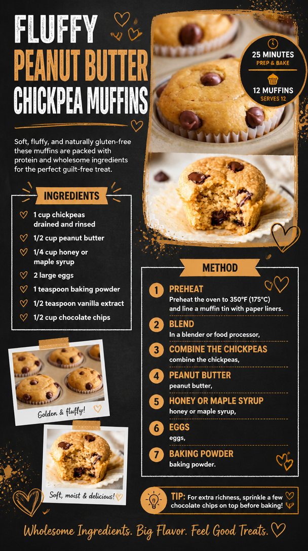 Fluffy Peanut Butter Chickpea Muffins