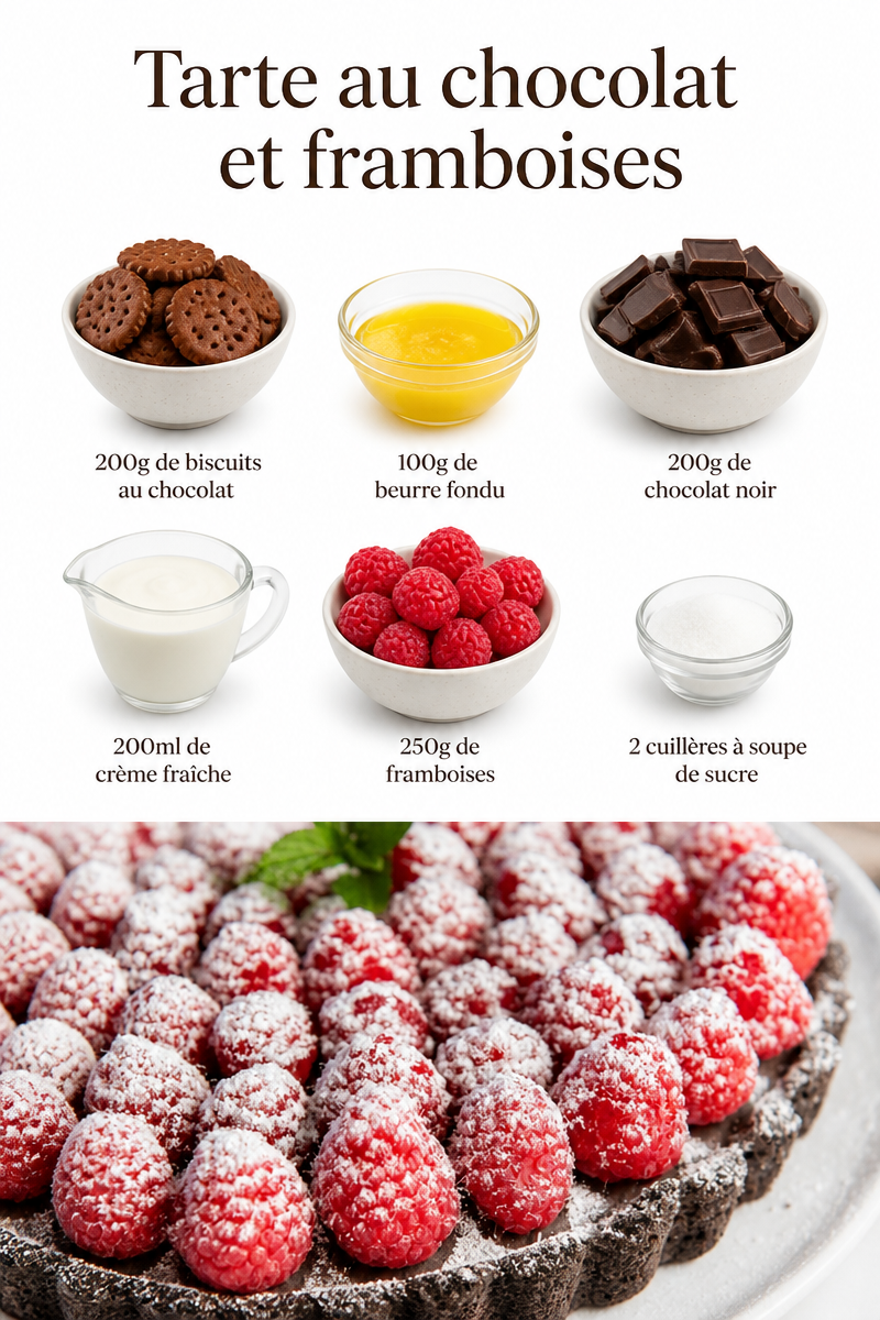 Tarte au chocolat et framboises