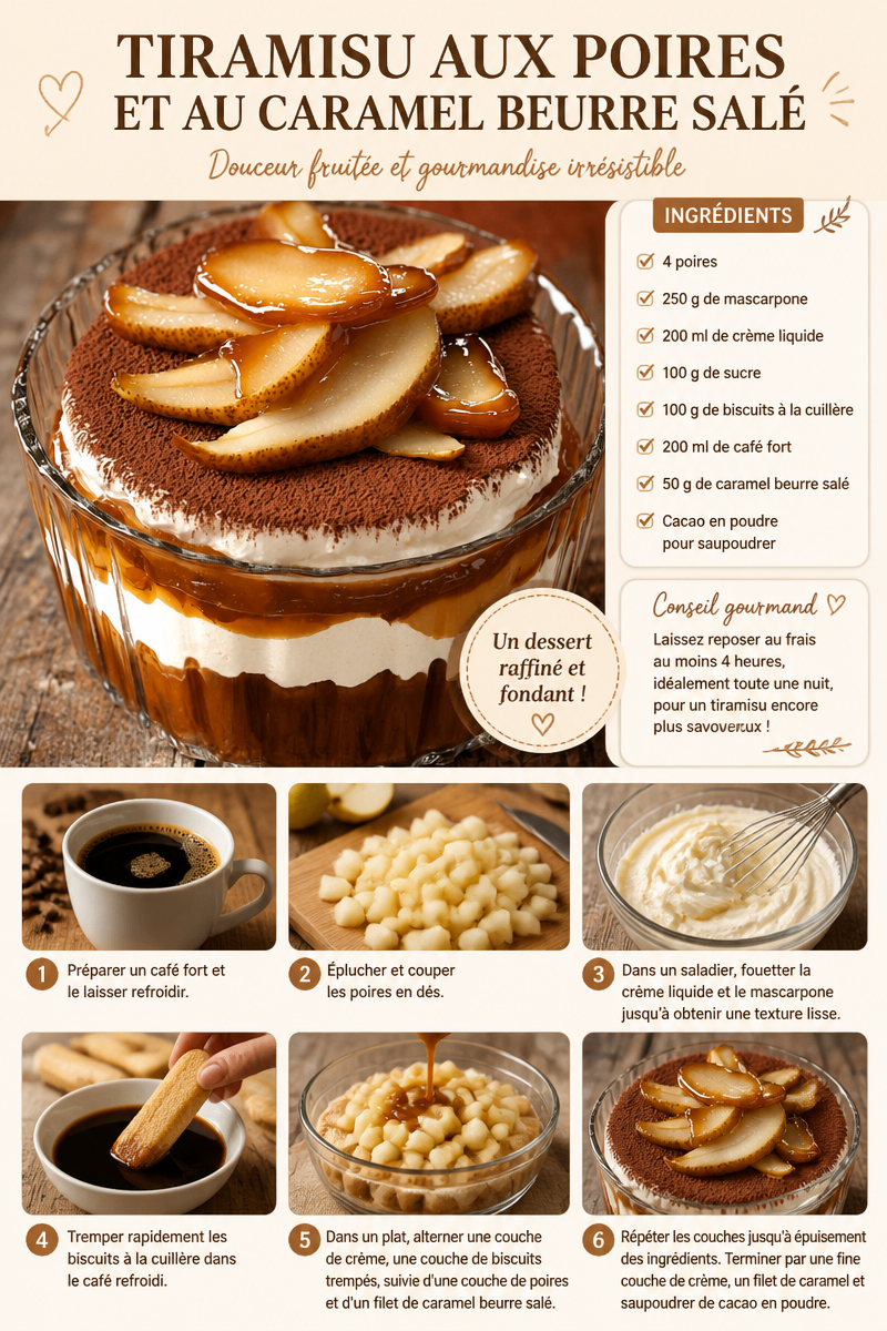 Tiramisu with pears and salted butter caramel