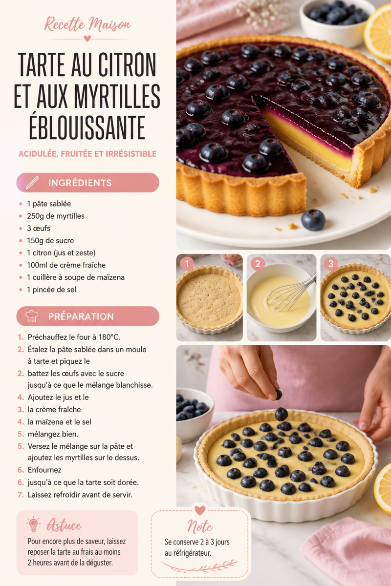 Tarte au citron et aux myrtilles éblouissante
