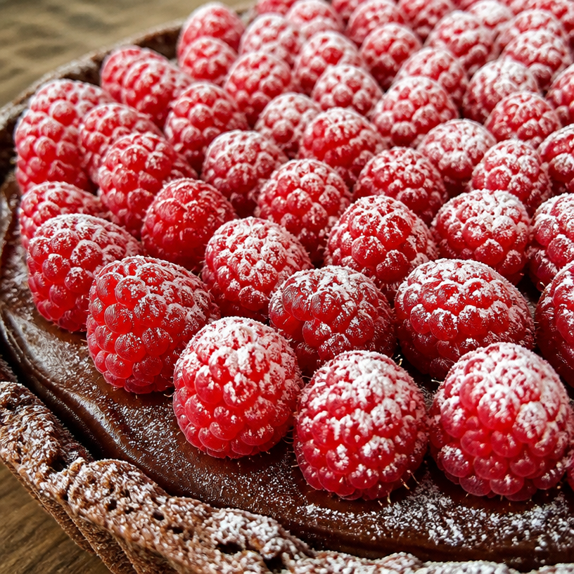 Tarte au chocolat et framboises