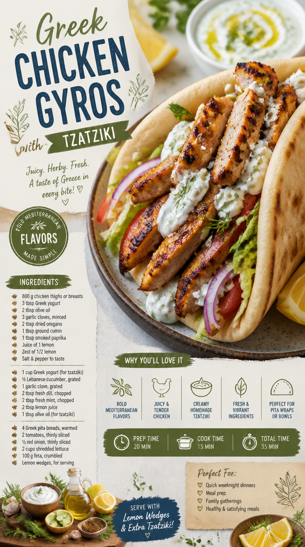 Greek Chicken Gyros with Tzatziki