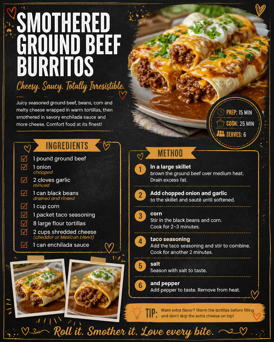 Smothered Ground Beef Burritos
