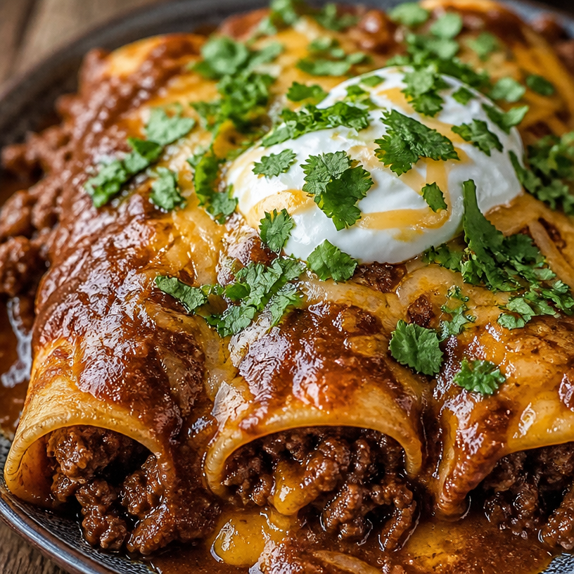 Smothered Ground Beef Burritos