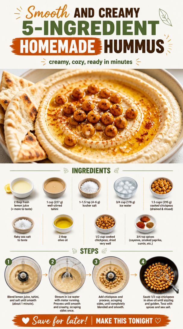 Smooth and Creamy 5-Ingredient Homemade Hummus