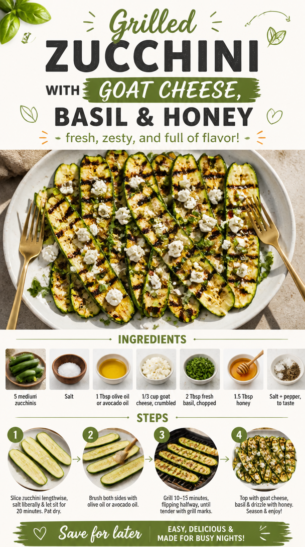 Grilled Zucchini With Goat Cheese, Basil & Honey