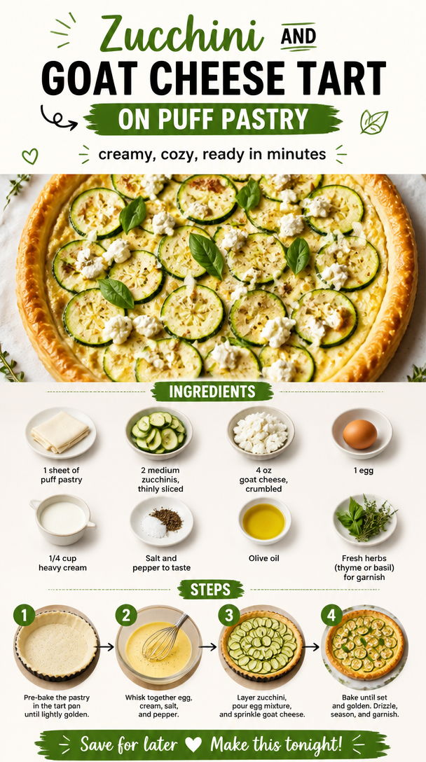 Zucchini and Goat Cheese Tart on Puff Pastry