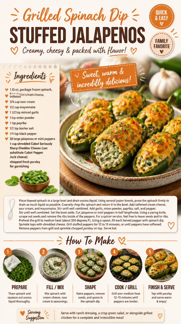 Grilled Spinach Dip Stuffed Jalapenos