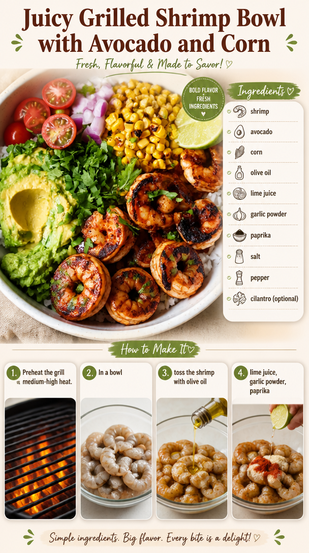 Juicy Grilled Shrimp Bowl with Avocado and Corn