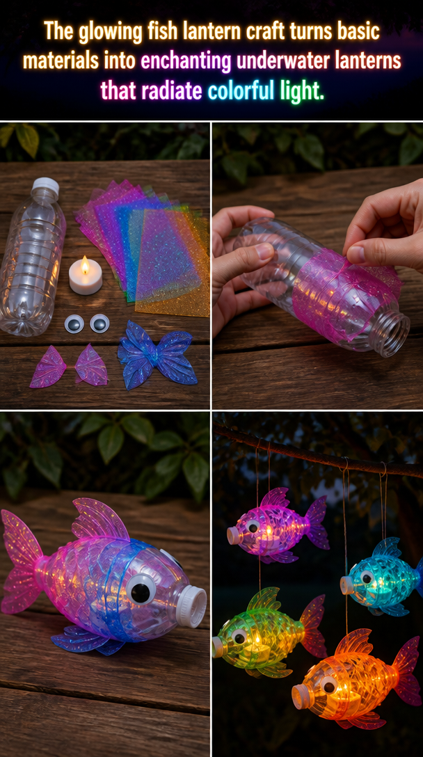 The glowing fish lantern craft turns basic materials into enchanting underwater lanterns that radiate colorful light.
