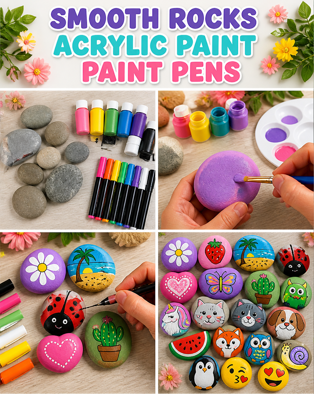 Smooth rocks Acrylic paint Paint pens
