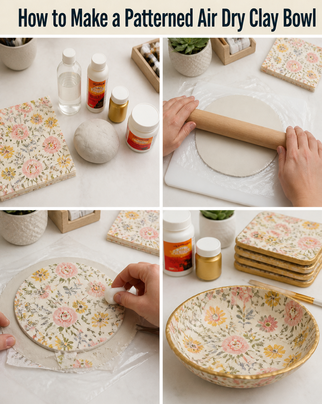How to Make a Patterned Air Dry Clay Bowl