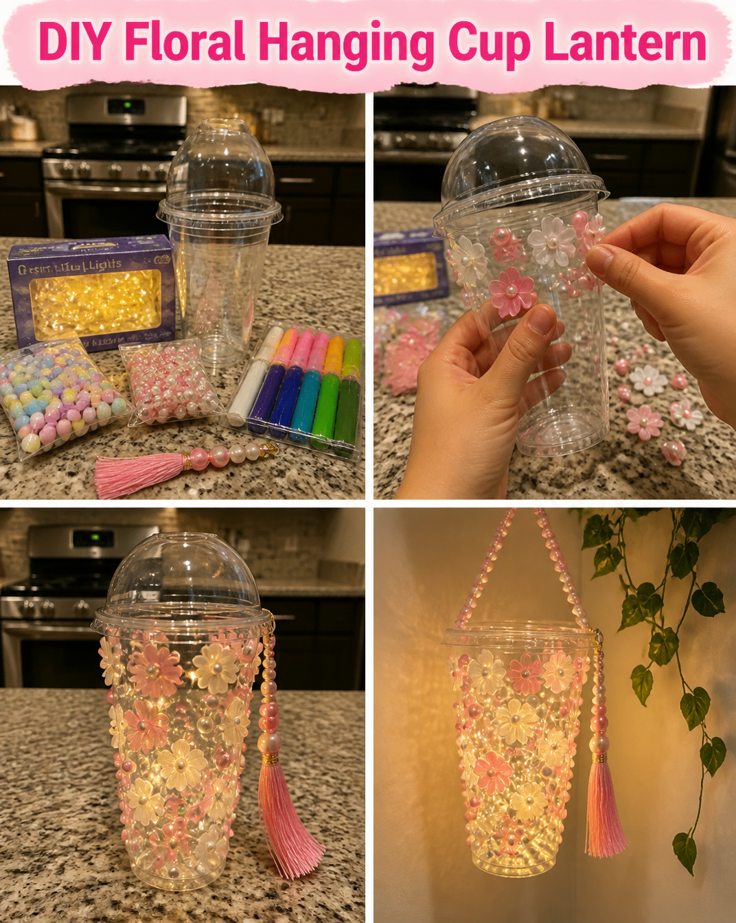 DIY Floral Hanging Cup Lantern