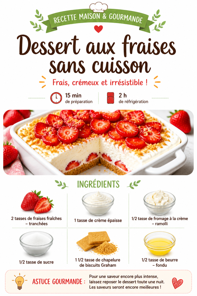 Dessert aux fraises sans cuisson