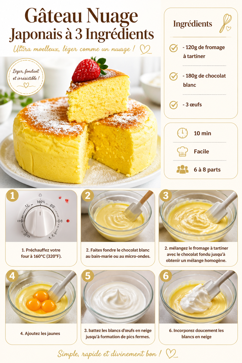 Gâteau Nuage Japonais à 3 Ingrédients