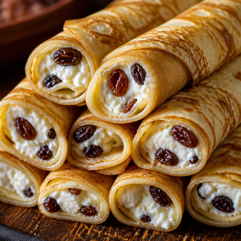 Hungarian cottage cheese crepes with raisins
