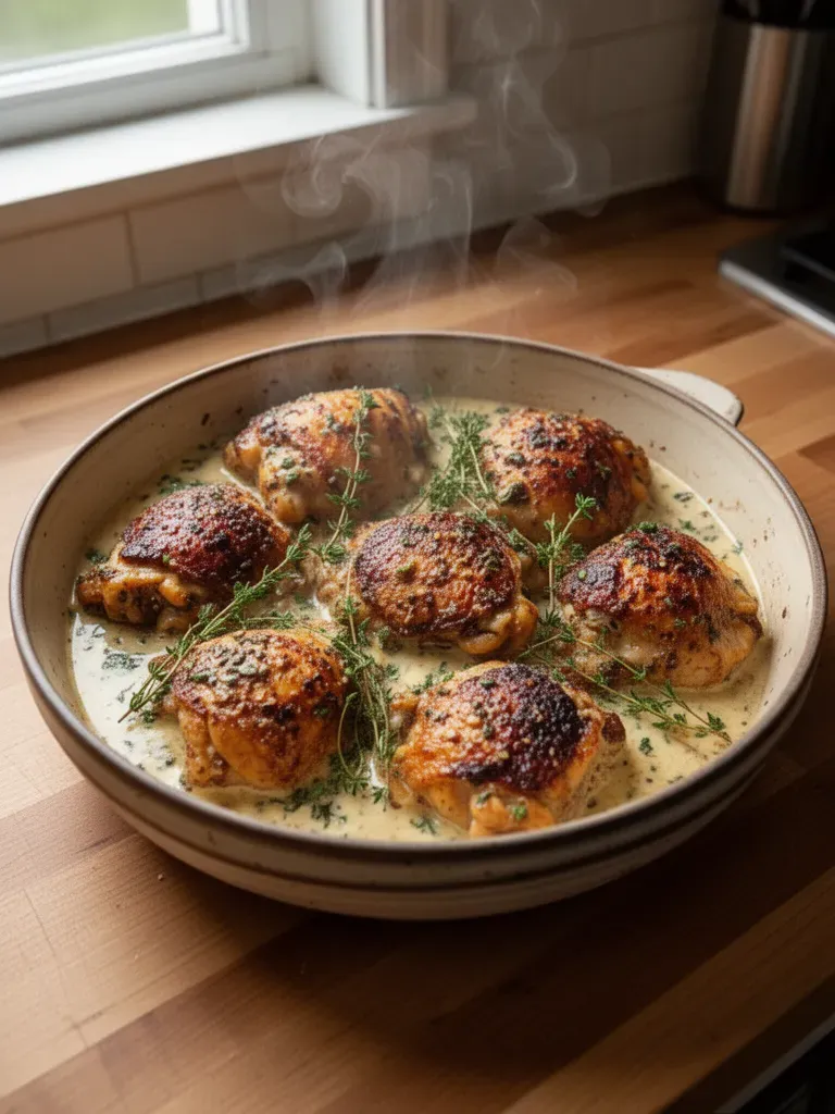 Bobby Flay's Chicken Thighs with Creamy Garlic Sauce