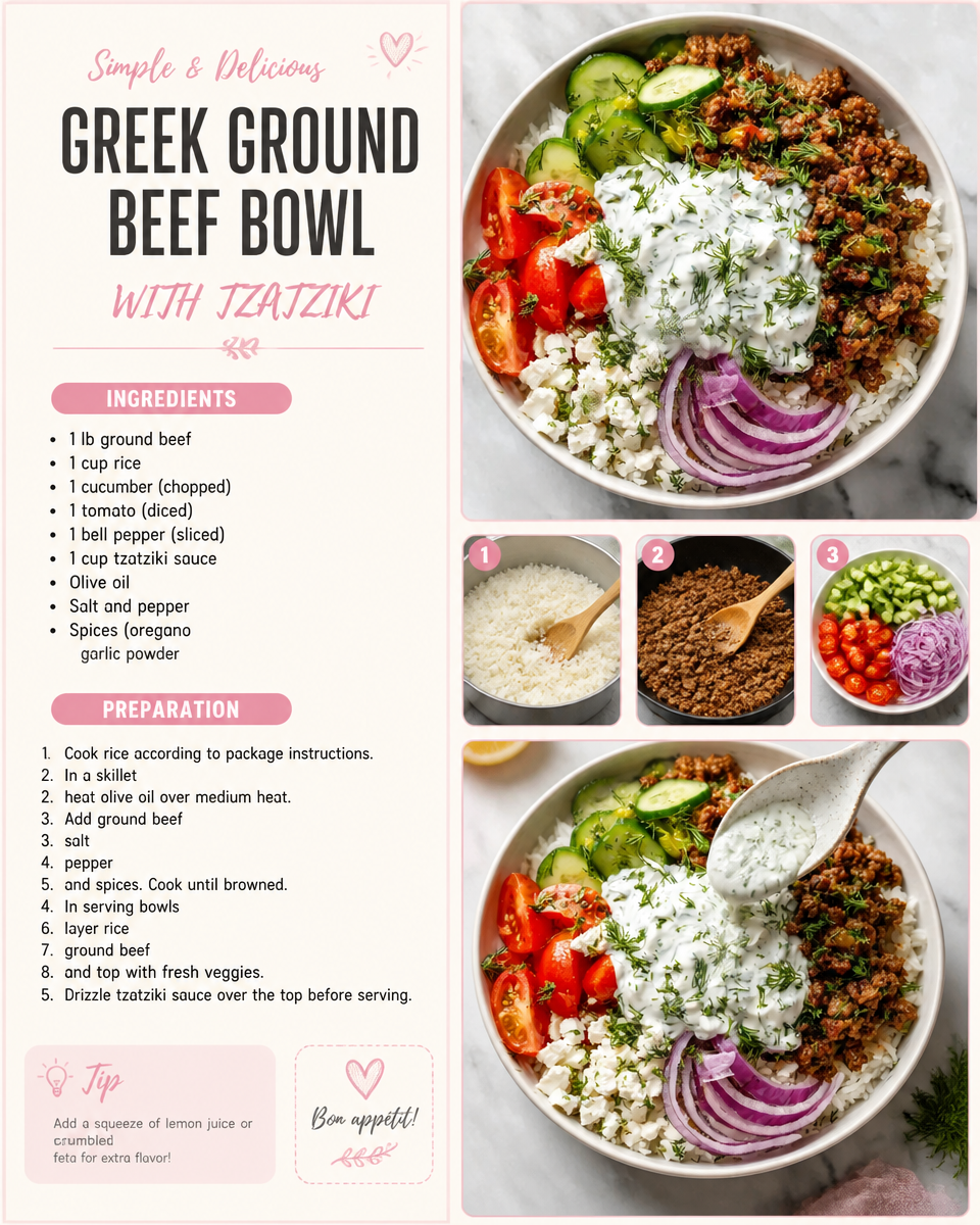 Greek Ground Beef Bowl with Tzatziki