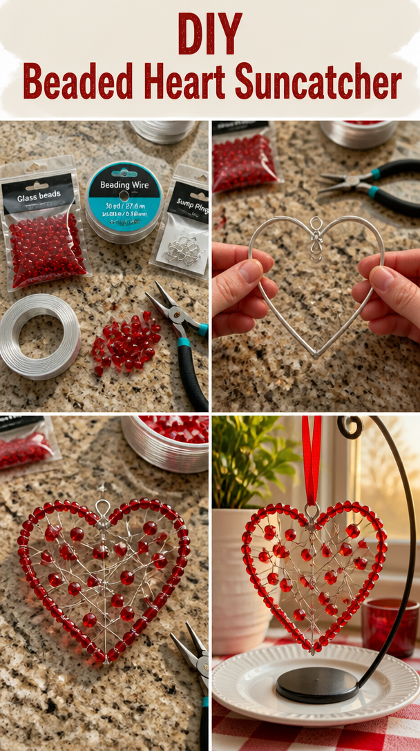 DIY Beaded Heart Suncatcher