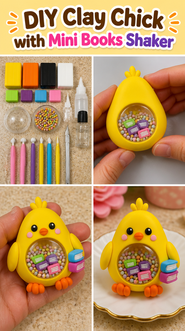 DIY Clay Chick with Mini Books Shaker