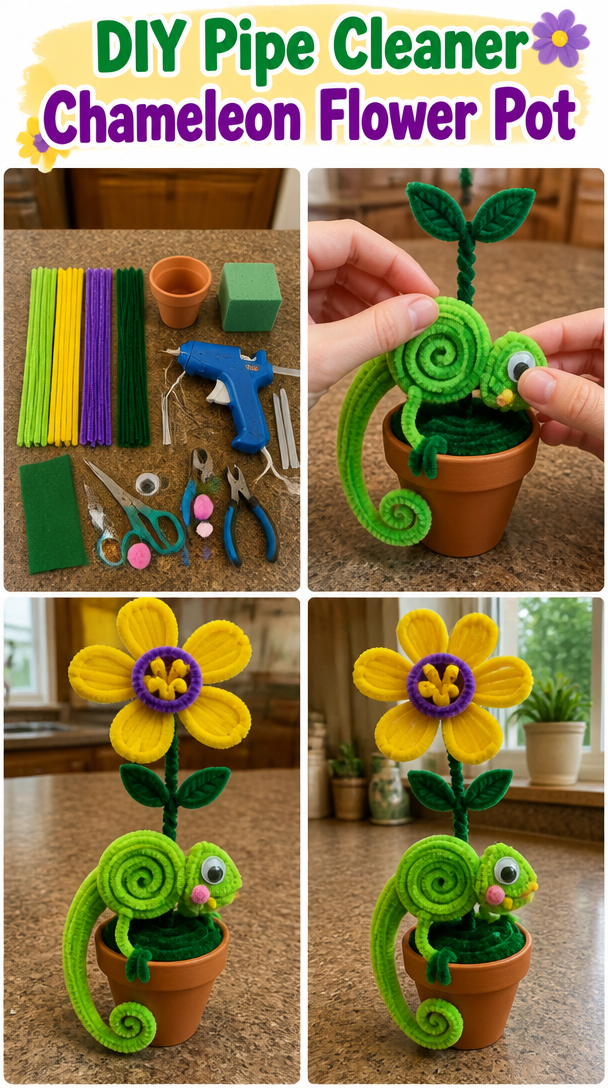 DIY Pipe Cleaner Chameleon Flower Pot