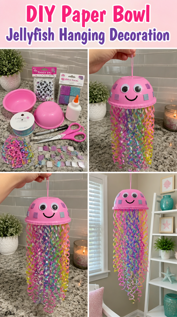 DIY Paper Bowl Jellyfish Hanging Decoration