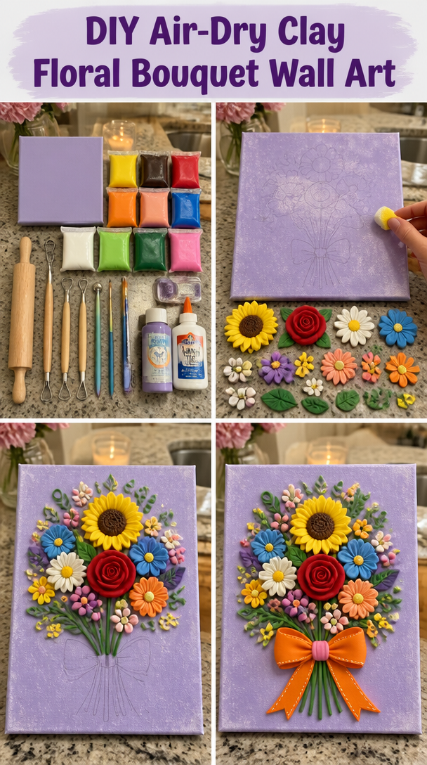 DIY Air-Dry Clay Floral Bouquet Wall Art