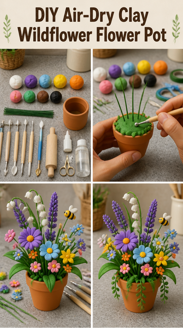 DIY Air-Dry Clay Wildflower Flower Pot