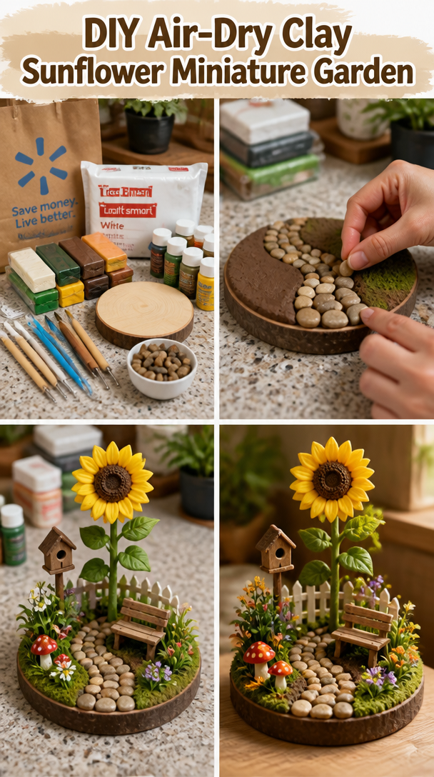 DIY Air-Dry Clay Sunflower Miniature Garden