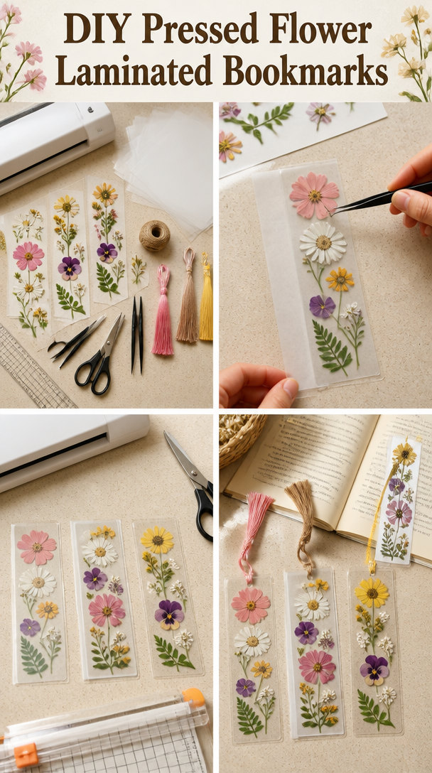 DIY Pressed Flower Laminated Bookmarks