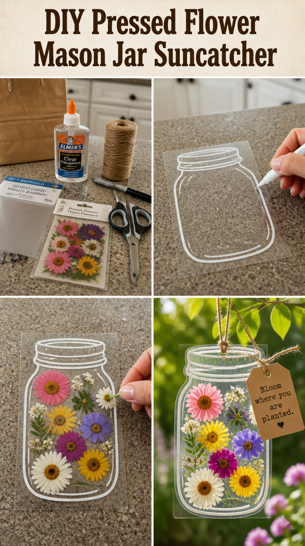 DIY Pressed Flower Mason Jar Suncatcher