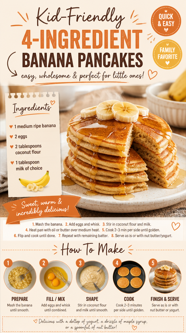 Kid-Friendly 4-Ingredient Banana Pancakes