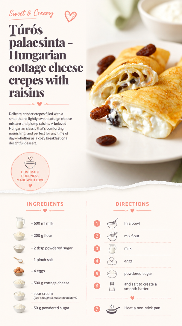Cottage cheese crepes with raisins