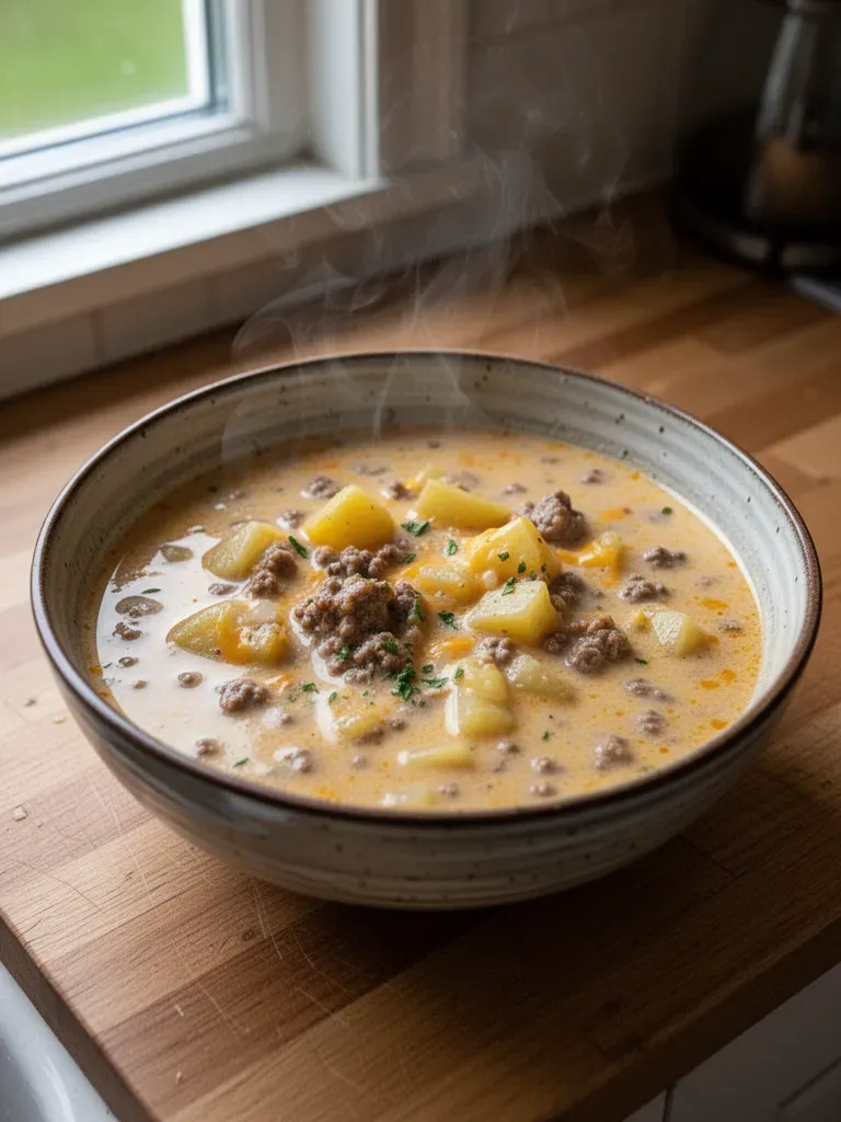 Cheesy Beef and Potato Soup
