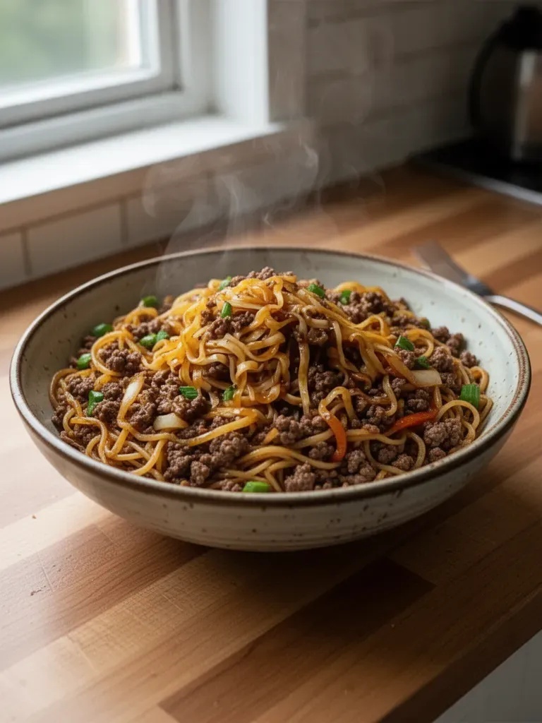 Easy Mongolian Ground Beef Noodles Recipe